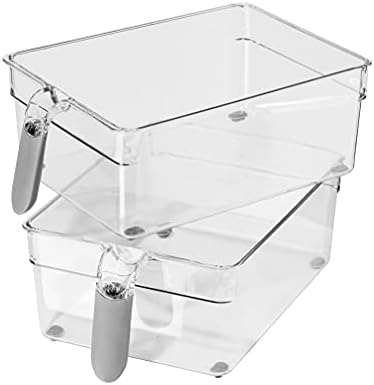 Storage Bin With Handles - Deep (9.75" X 9" X 6") - Ideal For Kitchen Organization, Pantry Storage, Fridge Organizing, Clear