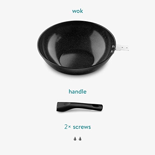 Non Stick Wok - 12.2" Wok Pan For All Stovetop Types - Black Flat Bottom Wok W/Anti Stick Coating For Gas Electric Ceramic Induction Cooktops
