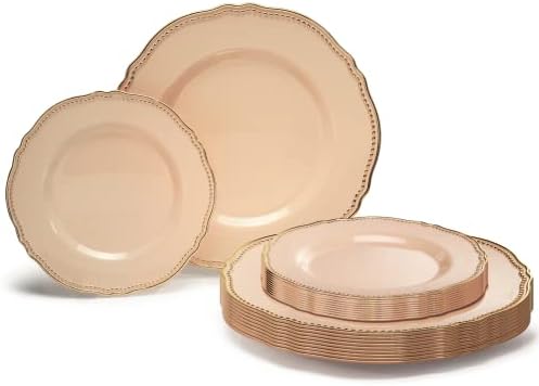 " OCCASIONS " 120 Plates Pack,(60 Guests) Heavyweight Premium Wedding Party Disposable Plastic Plates Set -60 X 10.25'' Dinner + 60 X 7.5'' Salad/Dessert (Rochelle Seafoam/Mint And Gold))