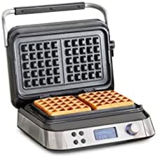 Greenpan Stainless Steel 2-Slice Belgian Waffle Maker Iron, Healthy Ceramic Nonstick Plates, Adjustable Settings And Presets, Easy-to-use LED Display