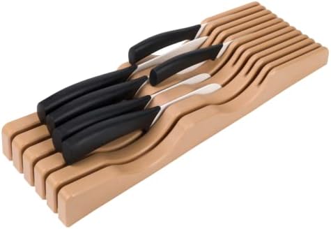 Large In-Drawer Knife Block: 11 Slot (Holds 10-12 Knives) Empty Bamboo Wooden Knife Holder For Kitchen Drawers