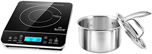 Duxtop Portable Induction Cooktop, Countertop Burner Induction Hot Plate, Silver 9600LS/BT-200DZ & Whole-Clad Tri-Ply Stainless Steel Saucepan With Lid, 1.6 Quart, Kitchen Induction Cookware