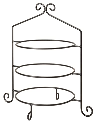 3 Tier Pie Plate Stand - Solid Satin Black Wrought Iron Triple Rack Display Amish Handmade In USA