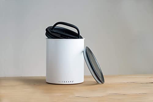 Airscape Kilo Coffee Storage Canister & Scoop Bundle - Large Food Container - Patented Airtight Lid 2-Way Valve Preserve Food Freshness, 2.2 Lb Dry Beans (Large Matte White & Brushed Steel Scoop)