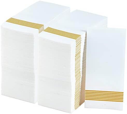 200 Packs Linen-like Guest Towels Disposable, Disposable Dinner Napkins Paper For Kitchen, Disposable Hand Towels For The Bathroom, Wedding Napkins, Party Napkins. (Striped Silver)