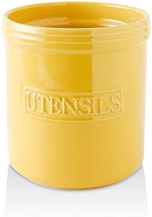 KOOV Cooking Utensil Holder, Large Ceramic Utensil Crock, Deep And Stable, Utensil Caddy For Countertop Letter Series (Yellow)