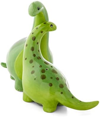 Green Brontosaurus Dinosaur Salt & Pepper Shaker Set, 3.75 Inches, Ceramic