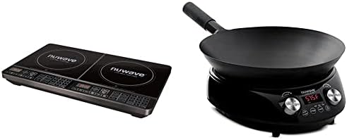 PIC Double, Portable, Powerful 1800W With 2 Large 8” Heating Coils, Independent Controls & Mosaic Induction Wok, Precise Temp Controls From 100°F To 575°F In 5°F, Wok Hei