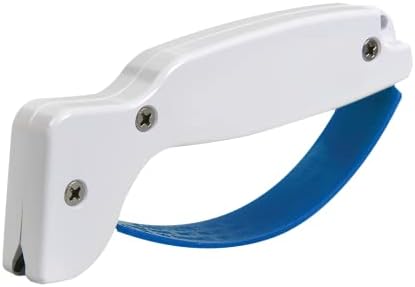 CcuSharp Knife & Tool Sharpener - Sharpens, Restores & Hones - Handheld Sharpener For Fishing, Camping, Hunting - Diamond-Honed Tungsten Carbide Sharpener - Great For Fillet Knives - White And Blue