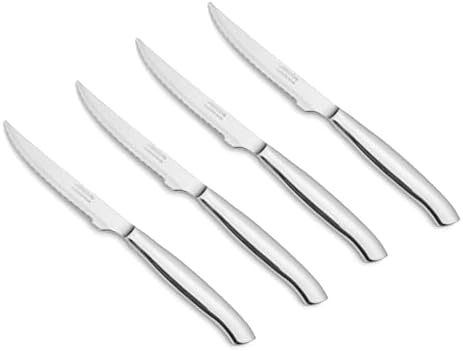 6 Piece Steak Knife Set 4 Inch. Pocket Knife Pack With Pearl Edge For Cutting And Fillet Meat. Monoblock Stainless Steel Blade And Handle. Series Mesa