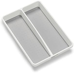 Mini 2-Compartment Plastic Utensil Tray For Drawers, Multipurpose Storage Tray Drawer Organizer, White