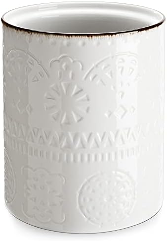 Kitchen Utensil Holder, 7.2”Extra Large Farmhouse Utensil Holders For Countertop, White Ceramic Utensil Crock, Anti Slip & Scratch Cork Bottom, Utensil Holder For Kitchen Counter