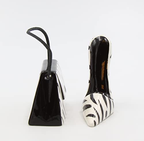 SS-CG-62807 Black And White Zebra Print Purse And Heel Salt And Pepper, 3 1/2" X 1 1/8" X 2 5/8"H