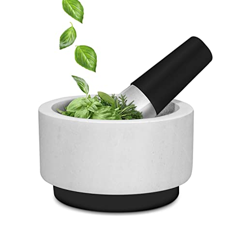 Marble Mortar And Pestle Set - Solid Marble Stone Grinder Bowl Holder For Guacamole, Herbs, Spices, Garlic, Kitchen, Cooking, Medicine