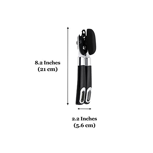 Vila Stainless Steel Cat & Dog Food Can Opener, Manual Lid Lifter, Bottle Opener, Easy To Turn Knob, Long, Comfortable Handles, Sharp Cutting Disc - Silver And Black, For Kitchen, Restaurant, Camping