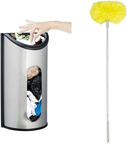Greenco Plastic Bag Saver, Holder And Dispenser, Wall Mount Brushed Stainless Steel Storage Solution With An Extra Wide Opening For Easy Access To Grocery Bags, Trash Bags, Shopping Bags