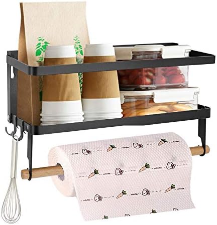 Jolitac Magnetic Fridge Spice Rack- Space Saving Organizer Black Shelf On Refrigerator, Kitchen Paper Towel Holder, Foldable Design (Black-Large)