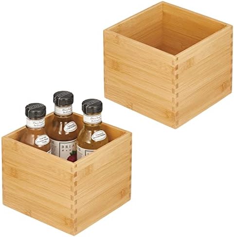 Bamboo Storage Bin Container, Drawer Organizer Crate Boxes For Kitchen Pantry Cabinet, Shelf, Island Or Countertop, Holds Snacks, Spices, Or Drinks, Echo Collection, 2 Pack, Natural/Tan