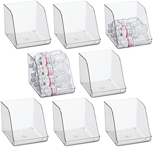 MDesign Plastic Kitchen Storage Organizer Container Bins For Pantry, Fridge, Freezer Organization - Holds Canned Food, Soup Can, Soda Water Bottle - Ligne Collection, 8 Pack - Clear