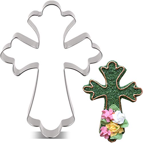 Large Fancy Cross Cookie Cutter Christian Baptism Fondant Biscuit Cutter - 3.3 X 4.4 Inches - Stainless Steel