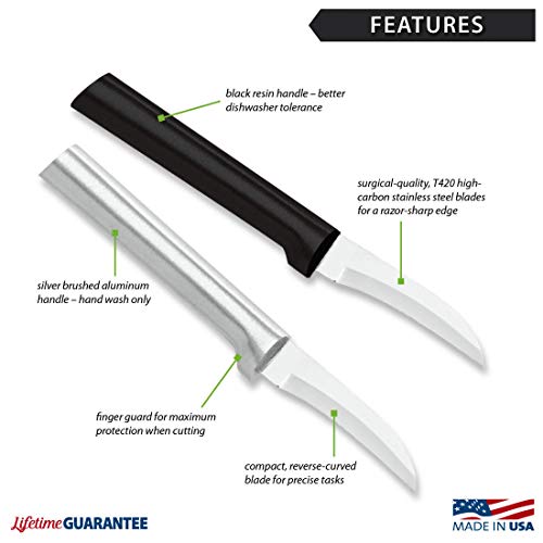 Ada Cutlery Curved Paring Knife Stainless Steel Blade With Aluminum Made In USA, 6-1/8 Inch, Silver Handle