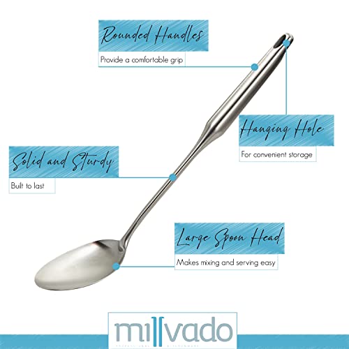 Stainless Steel Big Cooking Spoon, Kitchen Spoon Good For Cooking, Basting, Serving, Dishwasher Safe Metal Utensil, Durable, Solid Construction; 15" Long