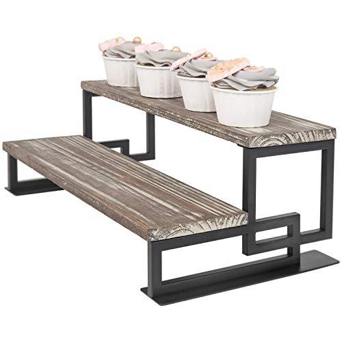 2-Tier Torched Wood And Metal Dessert Display Riser