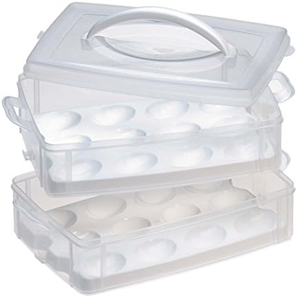 Snap 'N Stack Portable Storage Carrier With Lid For Eggs, BPA-Free Egg Holders, Dessert Carrier With Stackable Trays, Microwave, Freezer And Dishwasher Safe