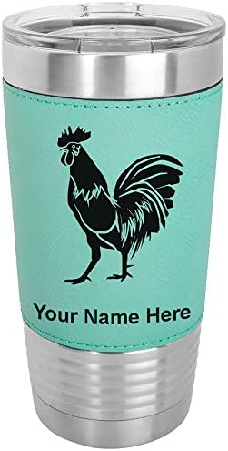 20oz Vacuum Insulated Tumbler Mug, Rooster, Personalized Engraving Included (Faux Leather, Rustic)
