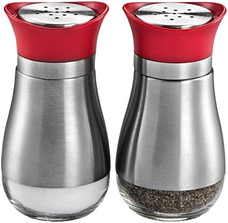 Salt And Pepper Shakers (2-Pc. Set) Modern Stainless-Steel W/Clear Glass Bottom | Compact Cooking, Kitchen And Dining Room Use | Classic, Refillable Design (Black)