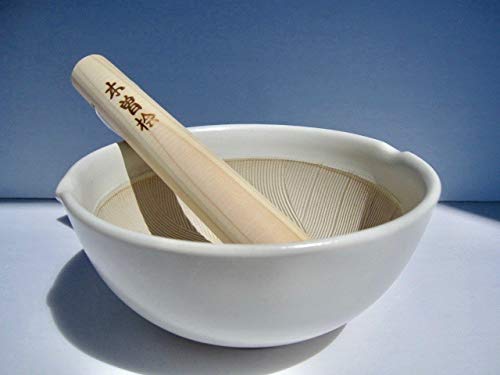 De In Japan Ripple Ridge Mortar And Pestle Suribachi & Surikogi Set 6.6 Inches For Both Right And Left Handed Ivory Authentic Mino Ware Pottery M88238