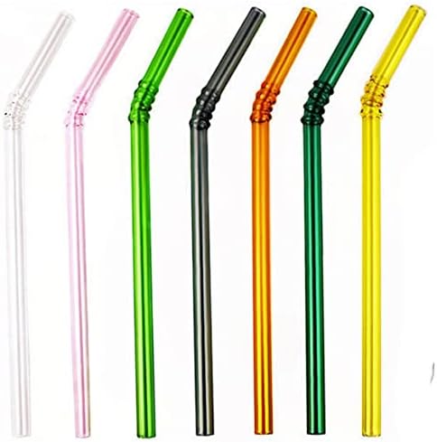 Colored Reusable Glass Straws, 8.7" X 8 Mm Healthy Straw For Beverages Tea Coffee, ECO Friendly - BPA Free, Pack Of 7 With 2 Cleaning Brush