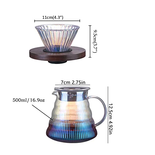 Glass Coffee Maker Pour Over Gradient Color 16oz Glass Carafe Dripper Brewer,50Pcs Coffee Lover Gift Set
