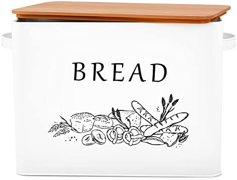 Bread Box For Kitchen Countertop, Metal Bread Storage Container Bin With Bamboo Lid For Cutting Bread, Extra Large & Farmhouse Style, 13” X 7.2” X9.8”, Black