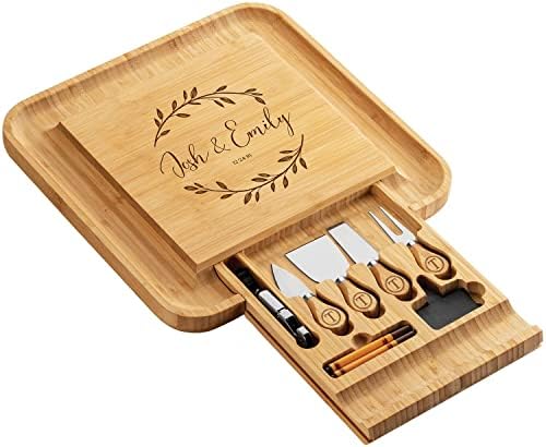 Cheese Board Gifts Set: Bamboo Large Charcuterie Boards, 4 Stainless Steel Cheese Knife & Serving Tray - Mothers Day Gift, Wedding Gifts, Housewarming Gift, Birthday Gifts For Women