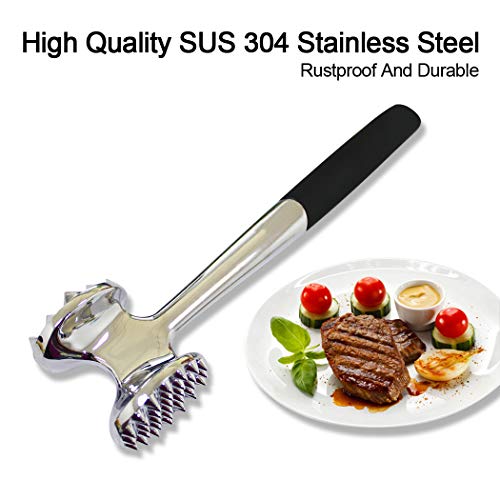 FUNRUI 1 Piece/Set Meat Hammer Tenderizer Heavy Duty Metal Stainless Steel Steak Meat Pounder Mallet Double-Sided Restaurant Home Kitchen Tool, Silver