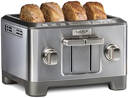Olf Gourmet 4-Slice Extra-Wide Slot Toaster With Shade Selector, Bagel And Defrost Settings, Red Knob, Stainless Steel (WGTR154S)
