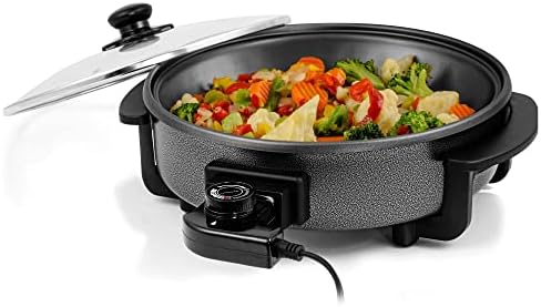 Vente Electric Skillet With Nonstick Coating And Glass Lid, 13 Inch Portable Kitchen Countertop Cooking Wok, Adjustable Temperature Control, Cool Touch Handle, Easy To Use And Clean, Copper SK3113CO