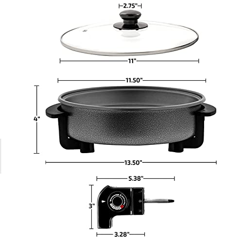 Nstick Electric Skillet - Aluminum Coated Grill Pan & Glass Lid Cover (12-Inch)