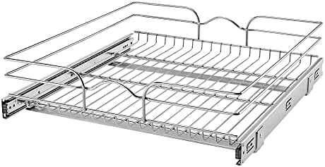 Rev-A-Shelf 5WB1-0918CR-1 8.5 X 18 Inch Single Wire Pull Out Shelf Storage Basket Organizer W/100lb Weight Capacity For Kitchen Base Cabinets, Silver