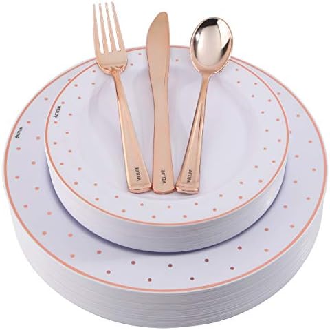 120 PCS Rose Gold Disposable Silverware, Rose Gold Cutlery Includes: 40 Rose Gold Plastic Forks, 40 Rose Gold Plastic Knives, 40 Rose Gold Plastic Spoons, Plastic Silverware For Parties