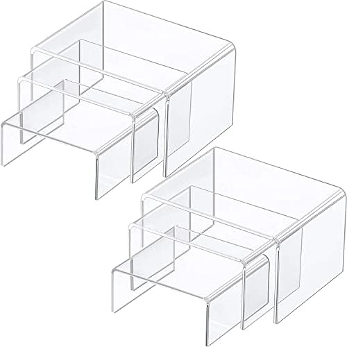 Chuangdi 2 Sets Acrylic Display Risers, Clear Product Stand, Jewelry Display Riser Shelf Showcase Fixtures For Dessert Cupcake Candy Treat Action Figure Display (Clear Stand,Small Set)