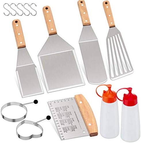 14-Piece Metal Spatula Set, Stainless Steel Pancake Fish Egg Hamburger Turners, Griddle Flippers For Kitchen Restaurant BBQ Grilling Cast Iron Skillet, Dishwasher Safe