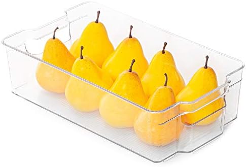 Smart Design Stackable Refrigerator Bin - 6 X 12 Inch - BPA Free Plastic Resin - Fridge, Freezer, Pantry Organizer, Cabinet Storage, Food, Produce, Fruit Containers - Kitchen Organization - Clear