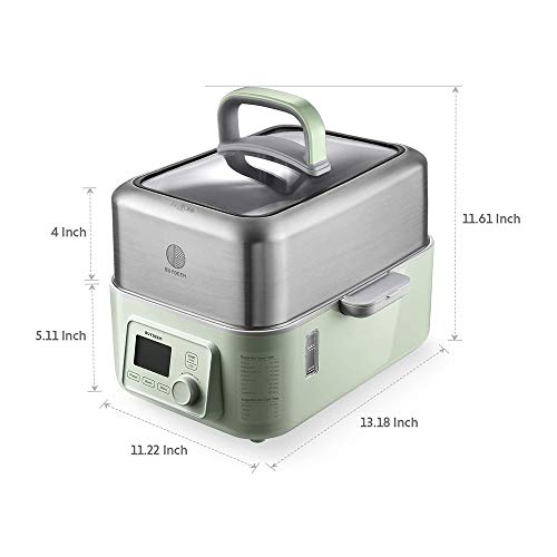 Uydeem All-in-One Intelligent Food Steamer (2.1Qt) With Lid And 2 Stew Pots(2 * 1.5Qt) Electric Stew Pot G563,1500W, Mint Green