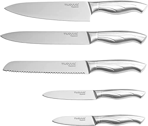 Kitchen Knife Block Set – 14-Piece Knife Set With Hardwood Block – Stainless Steel Blades – Hollow Knife Set For Chopping, Slicing, Dicing