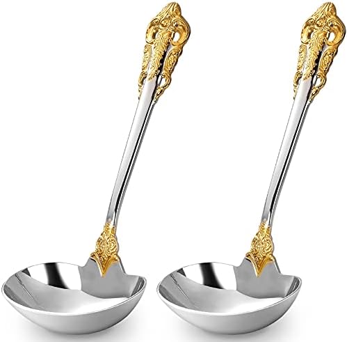 Luxury Gravy Ladle, 18/10 Stainless Steel, Gold Accent, Small Gravy Spoon For Home. Solid And Sturdy, Set Of 2, Dishwasher Safe