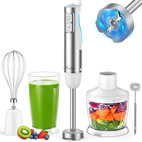 Mmersion Blender Handheld, 1100W 5-in-1 Multi-Purpose Hand Blender, 12-Speed Stick Blender, 600ml Beaker, 500ml Chopper, Egg Whisk, Milk Frother, Black