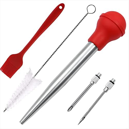 Viwehots Turkey Baster, Baster For Cooking, Stainless Steel Turkey Baster Syringe, Baster Turkey Large Silicone Bulb With 2 Marinade Injector Needles And 2 Brush For Cooking Easy Clean Color Black