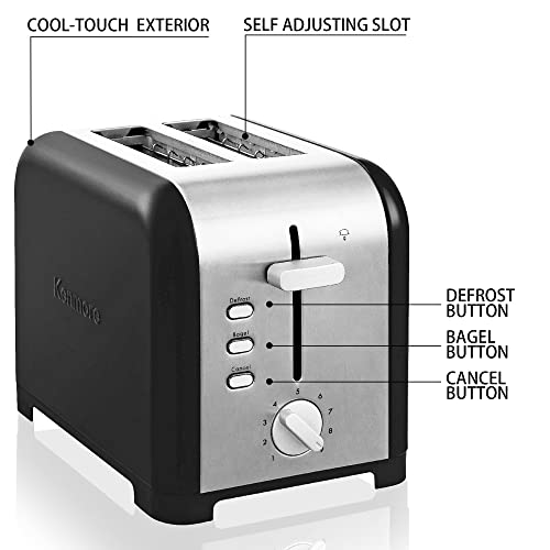Enmore 2-Slice Toaster, Black Stainless Steel, Extra Wide Slots, Bagel And Defrost Functions, 9 Browning Levels, Removable Crumb Tray, For Bread, Toast, English Muffin, Toaster Strudel